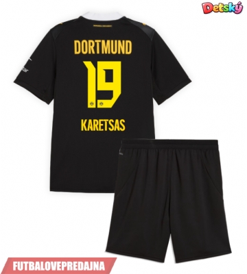 Lacne Dětský Futbalové dres Borussia Dortmund Konstantinos Karetsas #19 2026-27 Krátky Rukáv - Preč (+ trenírky)
